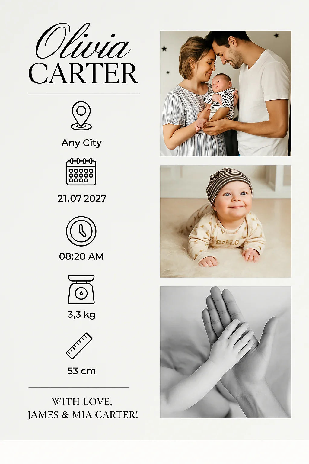 Personalised Baby Birth Stats Poster with Photo β Newborn Keepsake
